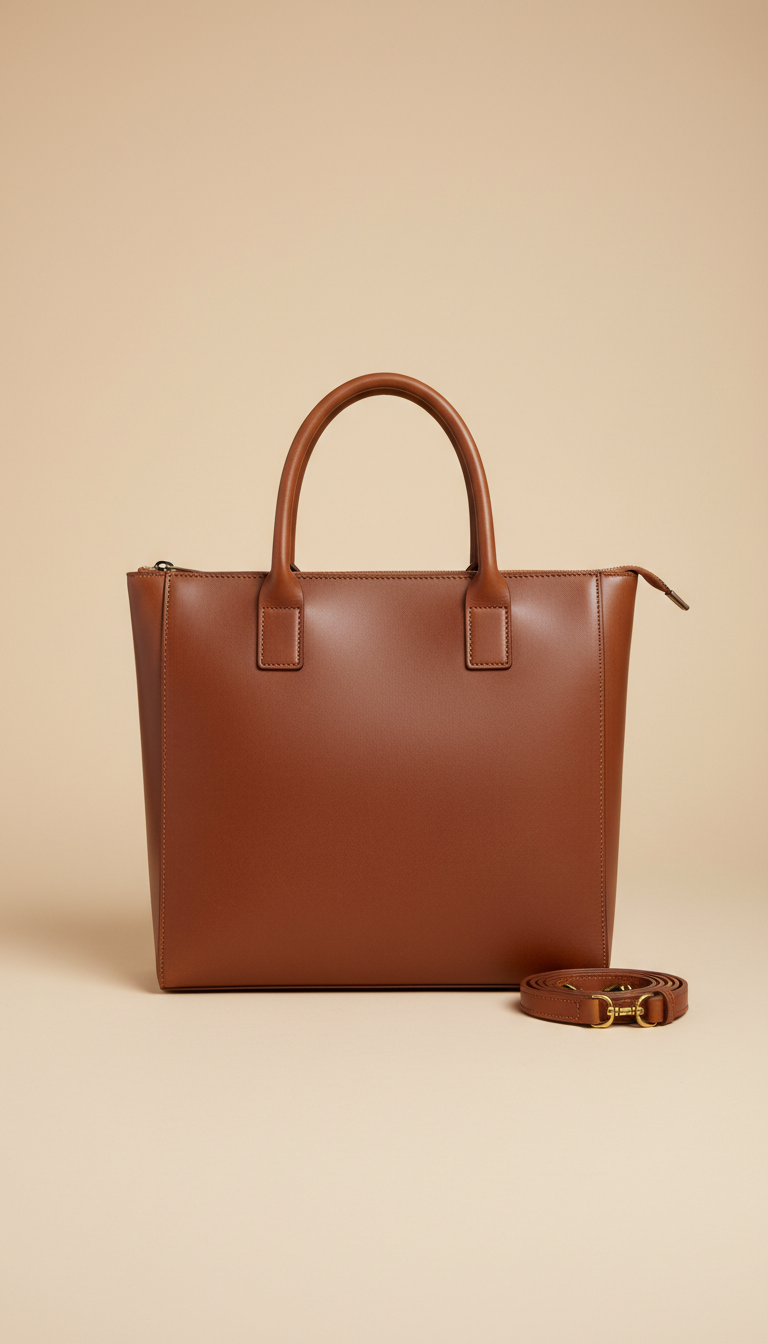 Mink Brown Structured Leather Tote