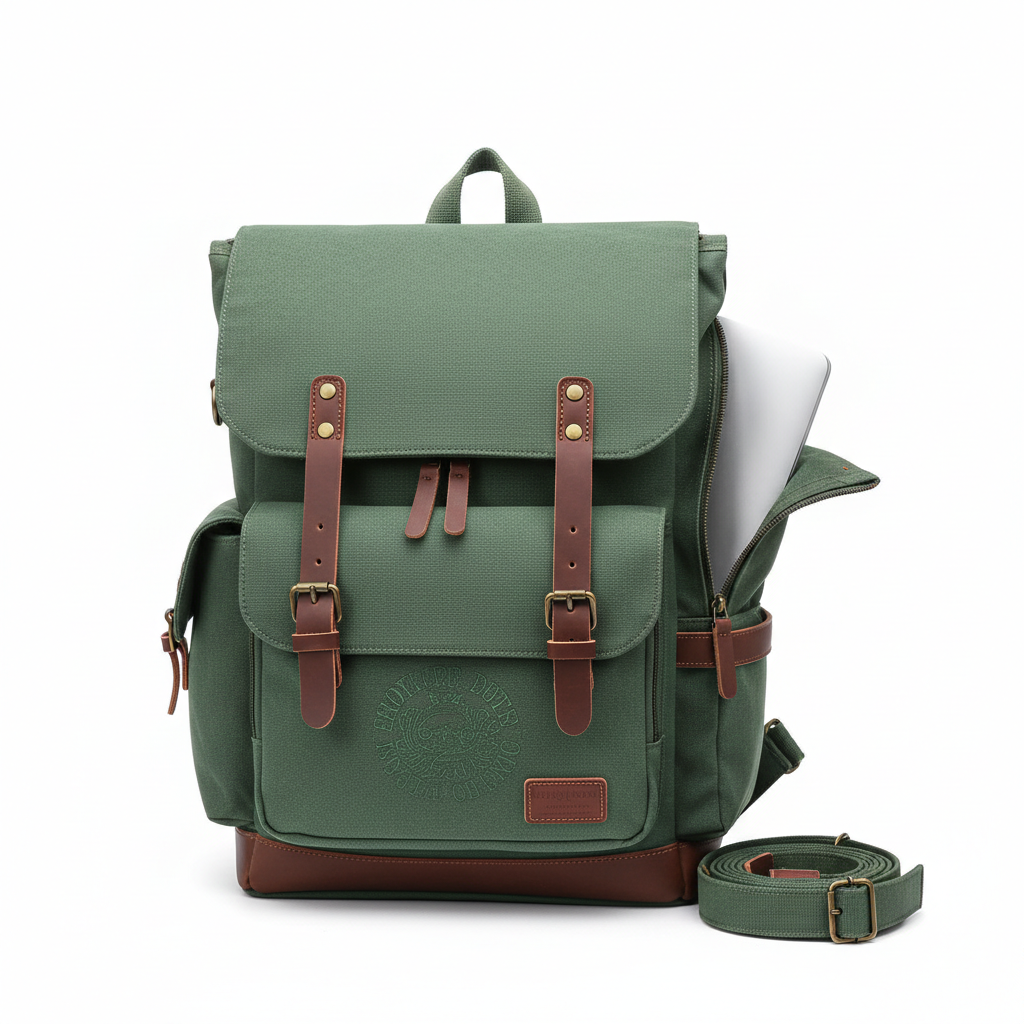 Zorro Laptop Bag Green Canvas Backpack