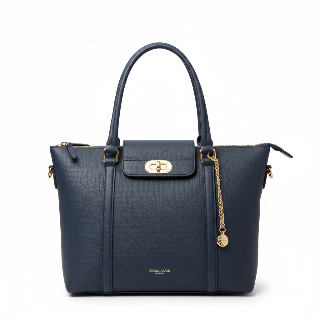 Zorro Laptop Bag Navy Gold Hardware Tote